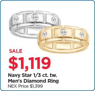 $1,119 Navy Star 1/3 ct. tw. Men's Diamond Ring. Available in White and Yellow Gold