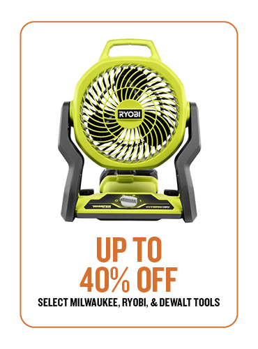 Up to 40% off Select Milwuakee, Ryobi, & Dewalt Tools