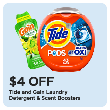 Take An Extra $4 Off Our Everyday NEX Price Tide and Gain Laundry Detergent & Scent Boosters