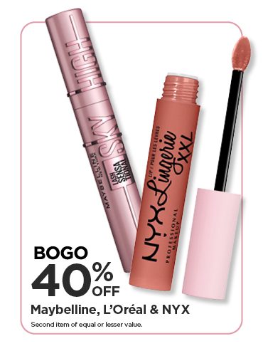 BOGO 40% Maybelline, L'Oréal & NYX