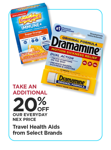 Take An Additional 20% Off Our Everyday NEX Price Travel Health Aids from Select Brands