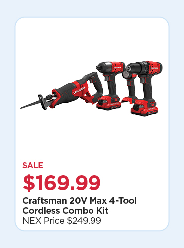 $80 Off Craftsmand 20V Max 4-Tool Cordless Combo Kit