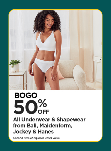 BOGO 50% All Underwear & Shapewear from Bali, Maidenform, Jockey & Hanes