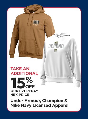 Take An Additional 15% Off Our Everyday NEX Price Under Armour, Champion & Nike Navy Licensed Apparel
