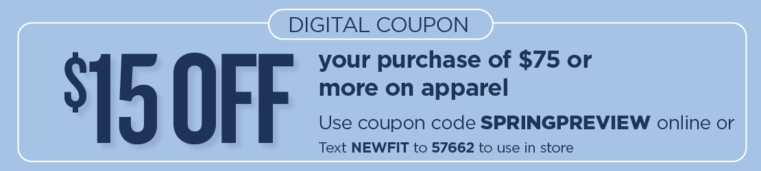 $15 Off $75 Apparel Coupon
