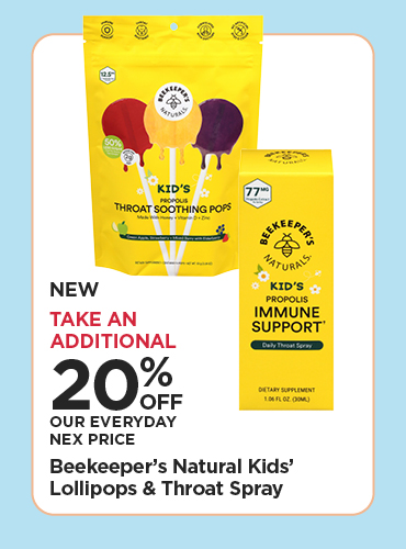 Take An Additional 20% Off Our Everyday NEX Price New! Beekeeper's Natural Kids Lollipops & Throat Spray
