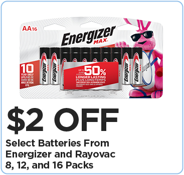 Select Batteries From Energizer and Rayovac