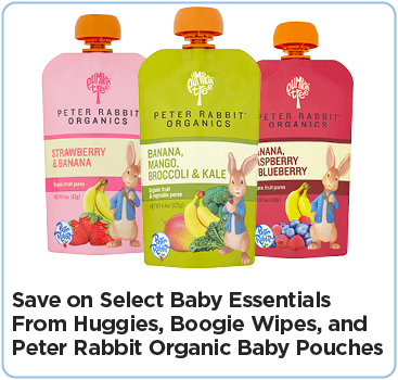 Save on Select Baby Essentials from Huggies, Boogie Wipes, and Peter Rabbit Organic Baby Pouches
