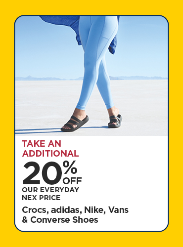 Take An Additional 20% Off Our Everyday NEX Price Crocs, adidas, Nike, Vans & Converse Shoes