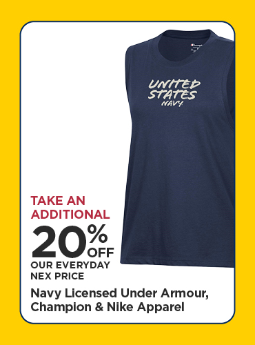 Take An Additional 20% Off Our Everyday NEX Price Navy Licensed Under Armour, Champion & Nike Apparel