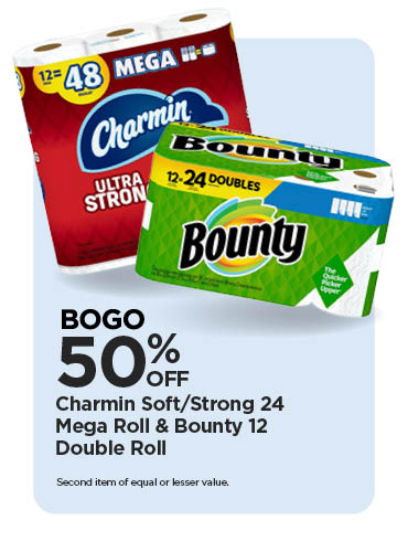 BOGO 50% Charmin Soft/Strong 24 Mega Roll & Bounty 12 Double Roll