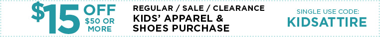 Save on kids' shoes and apparel with coupon code KIDSATTIRE