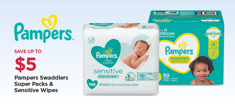 Save Up To $5 Off Our Everyday NEX Price Pampers Swaddler Super Packs & Sensitive Wipes