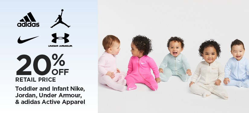 40% Off Retail Price Toddler and Infant Nike, Jordan, Under Armour, and adidas Active Apparel