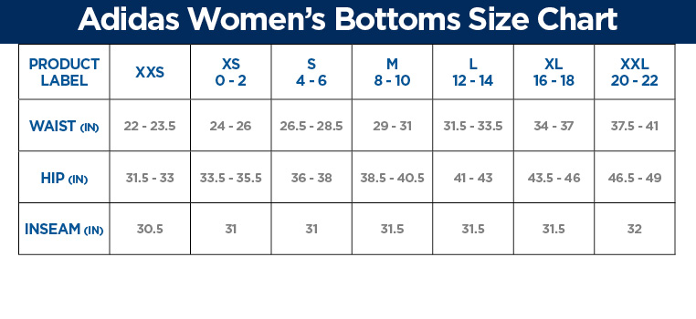 Adidas womens pants size chart on sale