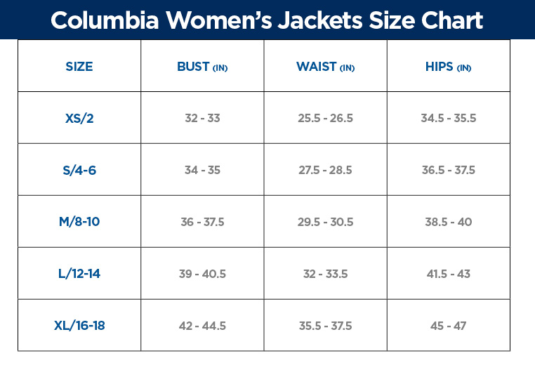 Columbia best sale jackets sizing
