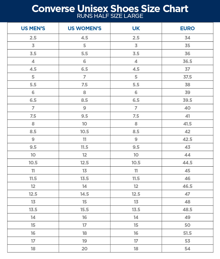 unisex converse size chart