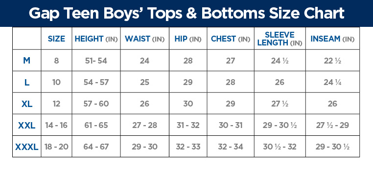 Gap pants shop size chart