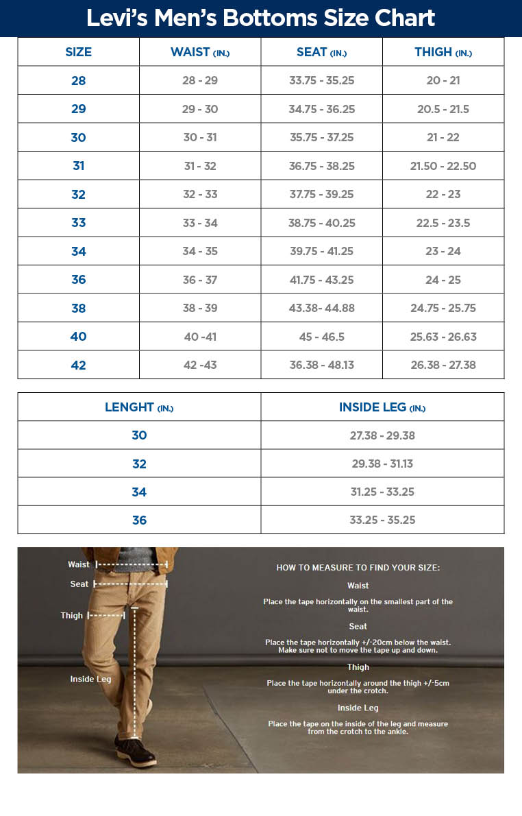 levis 510 size chart