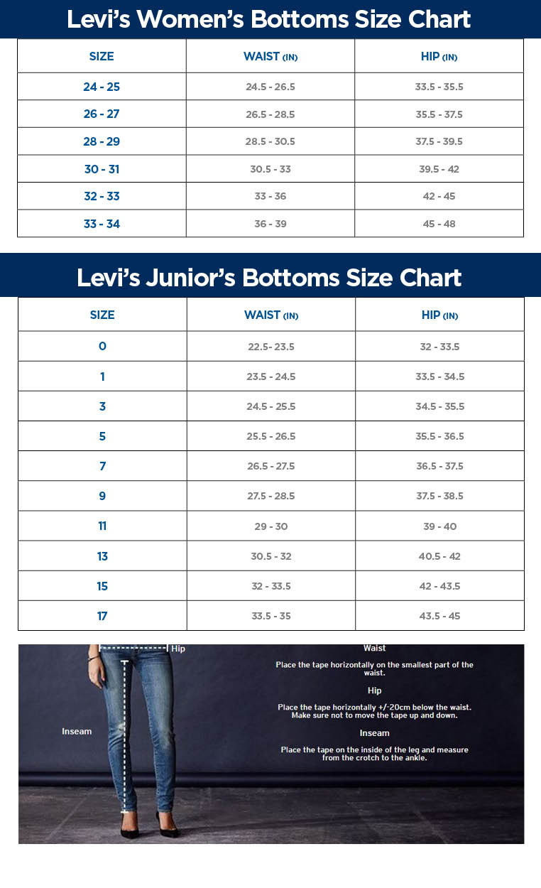 levi's 711 skinny jeans size chart