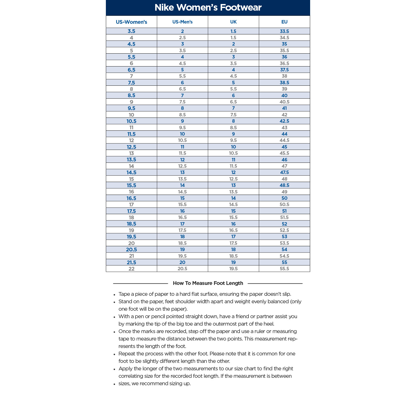 nike cortez women size chart