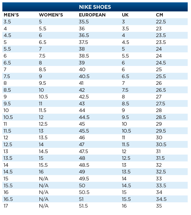 nike to under armour shoe size