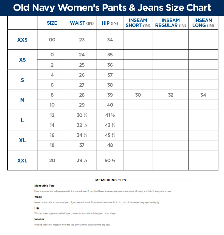 Womens Old Navy Size Chart | peacecommission.kdsg.gov.ng