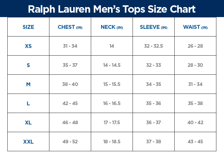 polo ralph lauren mens shirt size chart