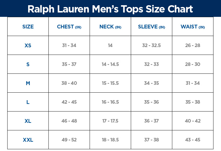 ralph lauren mens jacket size chart