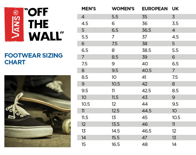 vans toddler size chart