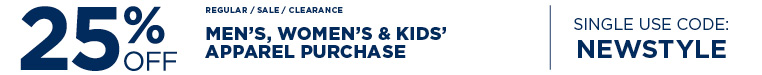 25% off Total Apparel Purchase Apparel with coupon code NEWSTYLE
