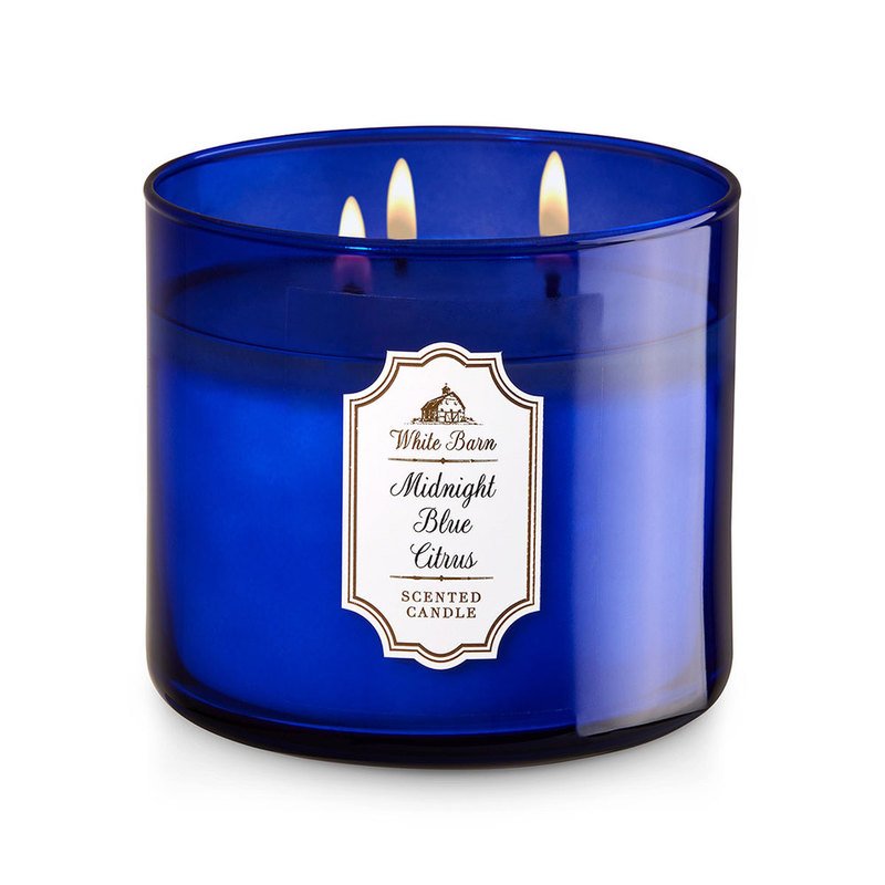 White barn candle midnight blue citrus store