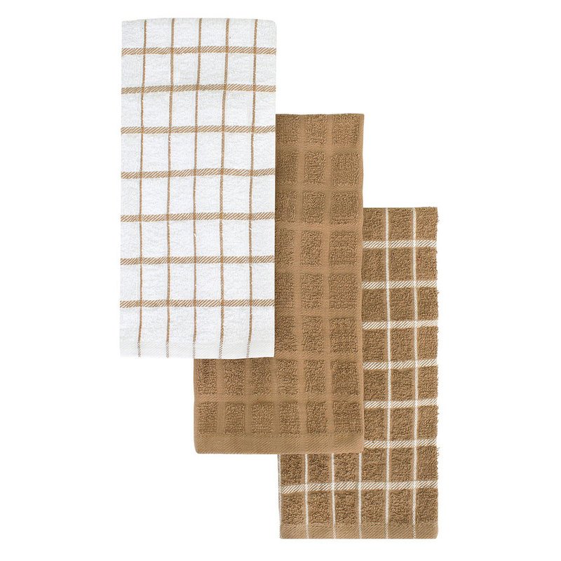 3-pack Cotton Tea Towels - Brown/checked - Home All