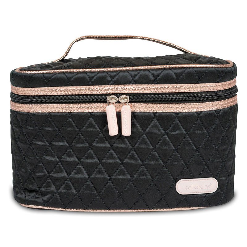 navy and rose gold bag