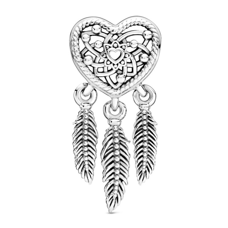 Pandora Openwork Heart And 3 Feathers 