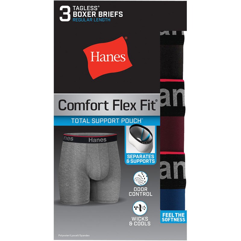 Hanes Men's Comfort Fit 3 Pk Boxer Brief W/sling, Men's Underwear