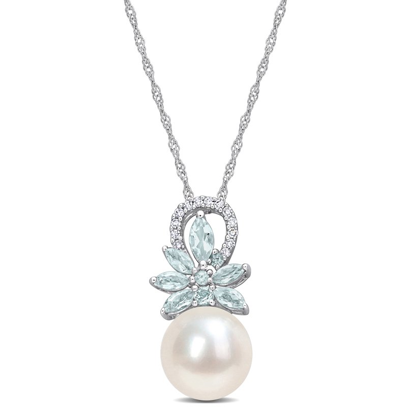 Aquamarine Nuggets and Flat Baroque Pearl Beaded Necklace w Gold Fille –  Loulia Pearl Jewelry
