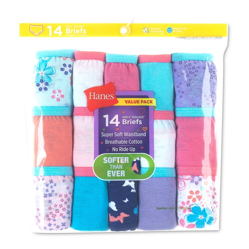 Hanes Big Girls' Cotton Briefs 14-pack