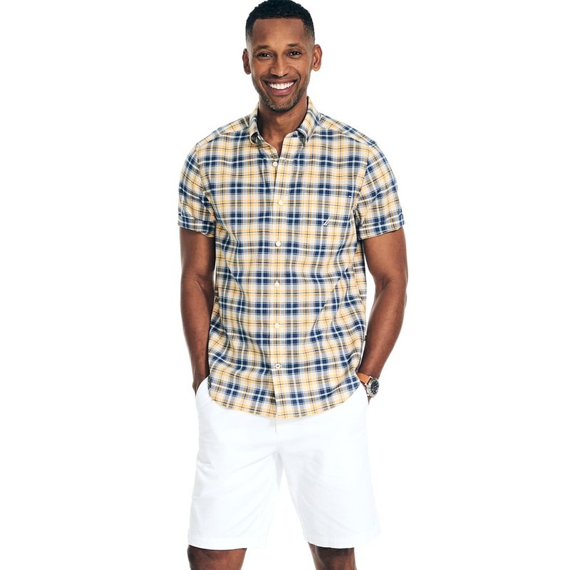 Nautica Men's Short Sleeve Sustainable Tencel Plaid Shirt, Casual & Dress  Button Down Shirts