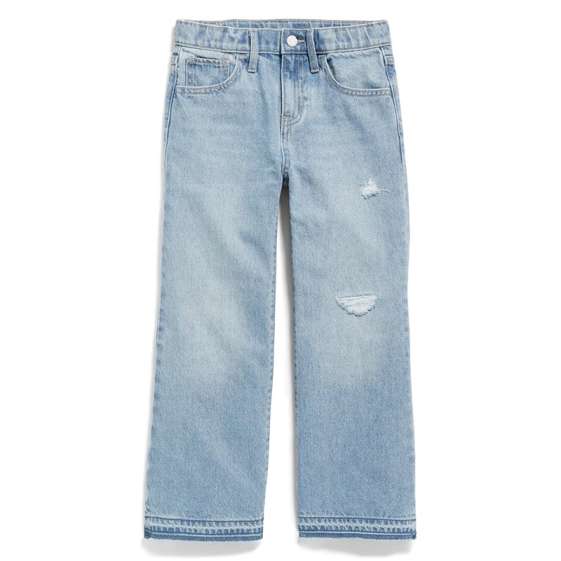 Women Denim Button Adjustable Length Jeans (Color:Light Blue Size:L)