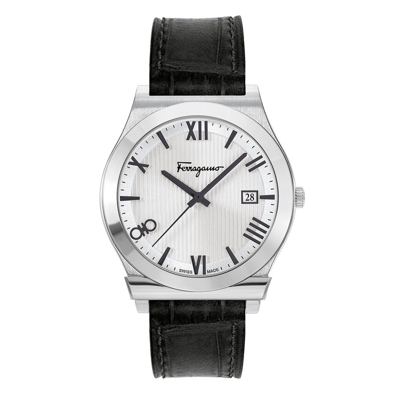 Salvatore ferragamo blue guilloche dial leather strap men's watch cheap