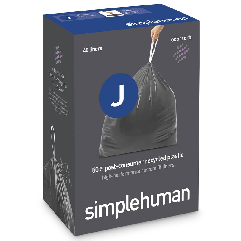 Code J 20 Ct SIMPLEHUMAN Custom Fit Trash Bags Can Liners Refill