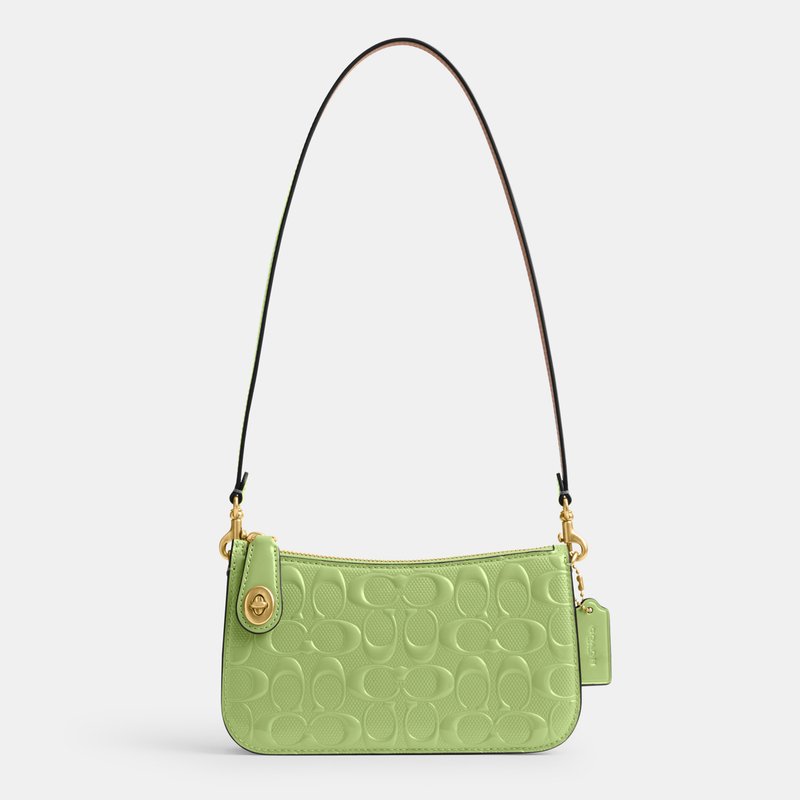 バッグ COACH Handbag Pouch Signature Leather COACH Pebbled Leather Pouch Silver Tone Shoulder Bag | Dillard's