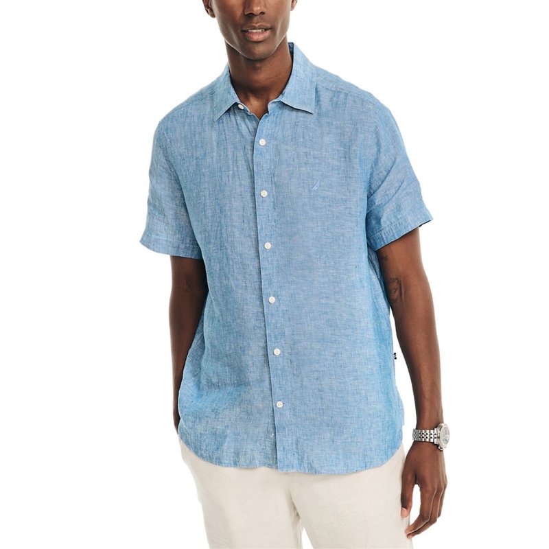 Nautica Men's Short Sleeve Sustainable Linen Solid Button Up Shirt, Casual  & Dress Button Down Shirts