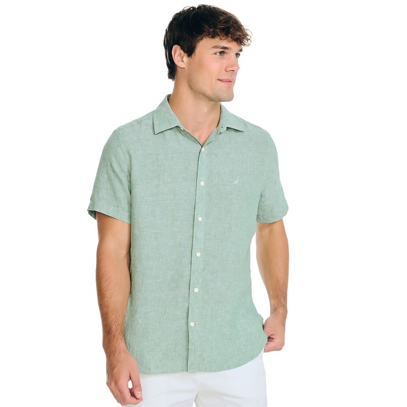 Nautica Men s Short Sleeve Sustainable Linen Solid Shirt Casual Dress Button Down Shirts Apparel Shop Your Navy Exchange Official Site