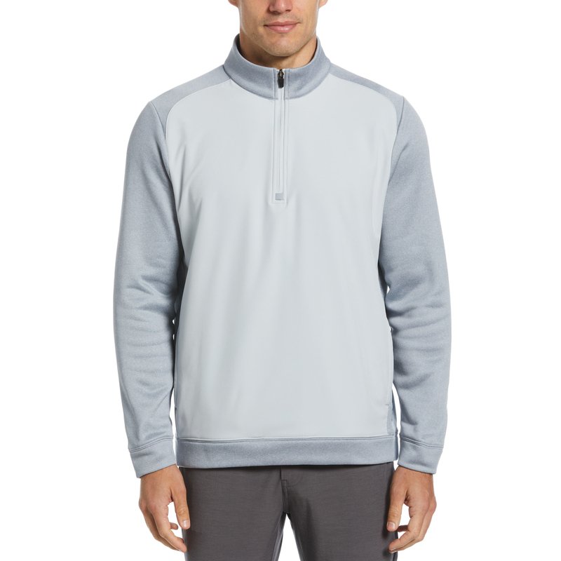 Pga Tour Men's Long Sleeve Cloud Fleece Mixed Media Quarter Zip