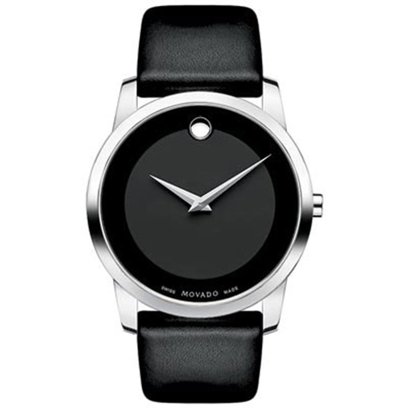 Movado Men s Museum Stainless Steel And Black Leather Strap Watch