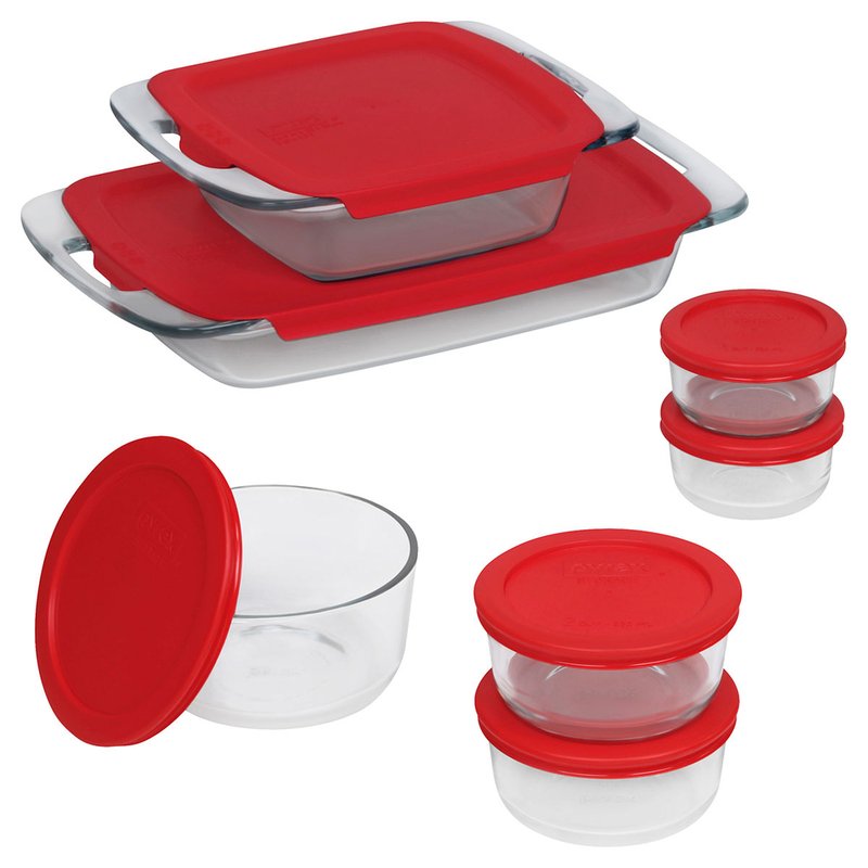 Pyrex 10-Piece Glass Food Storage Container Set with Round Colorful  Airtight Lids 