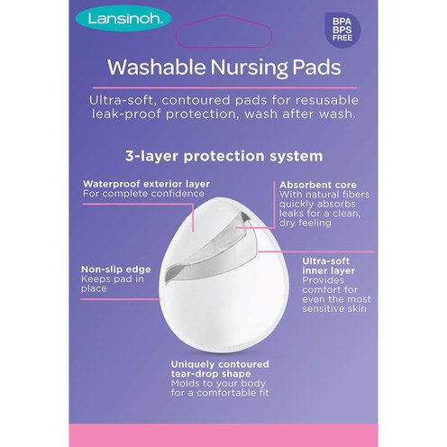 Lansinoh Washable Nursing Pads with Superior Absorbency and Ultra-Soft  Comfort, Pack of Pads and Wash Bag
