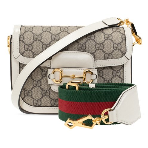 【関税&送料込】Gucci Gucci Horsebit 1955 Mini Grainy Leathe グッチ ホースビット 1955〕ミニバッグベージュ＆エボニー GG